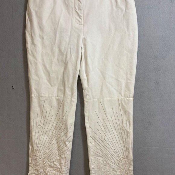 St. John by Marie Gray Women's White Embroidered Pants W SIDE ANKLE SLID SZ 10 - Picture 1 of 10
